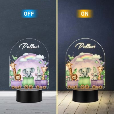 Personalized Safari Animal Train UV Print Night Light Custom Name Kids Nursery Lamp